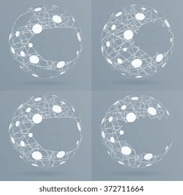 Sphere mesh with bubbles. Abstract geometric shape with spherica
