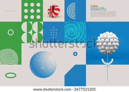 Sphere. Molecule. Connected dots. 3d grid surface. Striped object. Optical illusion. Tunnel. Abstract geometrical pattern. Illustration for brochure, magazine, poster, presentation, flyer or banner. 
