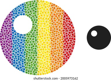 Sphere mosaic icon of circle spots in different sizes and rainbow color tones. A dotted LGBT-colored sphere for lesbians, gays, bisexuals, and transgenders. Vector pictogram in LGBT flag colors.