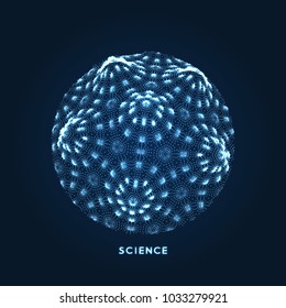 Sphere. Objekt mit Punkten. Molekulares Gitter. 3D-Technologie-Stil mit Teilchen. Vektorgrafik. Futuristische Verbindungsstruktur für Chemie und Wissenschaft.