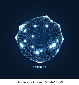 Esfera. Objeto com pontos. Grade molecular. Estilo de tecnologia 3d com partícula. Ilustração vetorial. Estrutura de conexão futurista para química e ciência.