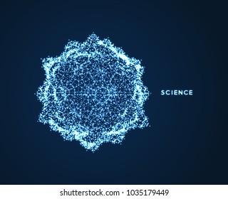 Sphere. Object with dots. Molecular grid. 3d technology style with particle. Vector illustration. Futuristic connection structure for chemistry and science.