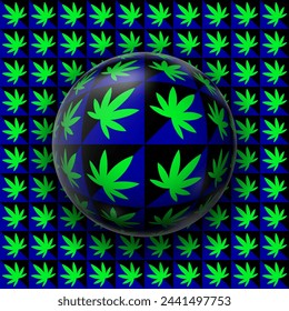 Sphere on surface with hemp leaf pattern seems to be moving. Optical illusion illustration.