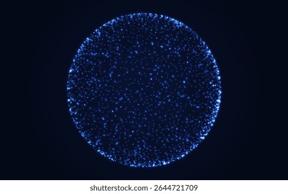 Sphere of particles. Glowing blue globe of dots on dark background. Futuristic digital circle design for tech, data or science theme. Data connection visualization. Vector Illustration.