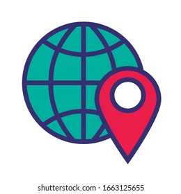 sphere with pin pointer location line and fill style icon vector illustration design