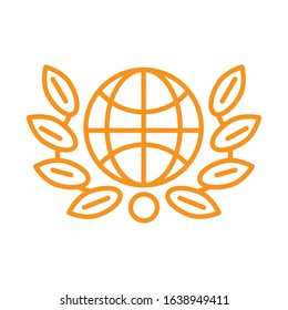 sphere planert with wreath leafs crown award victory vector illustration design