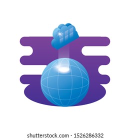 sphere planet browser with cloud computing vector illustration design