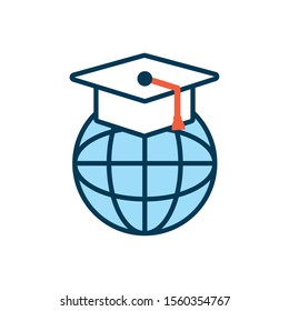 sphere planet browser with graduation hat vector illustration design