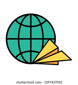 sphere planet browser with paper airplane vector illustration design