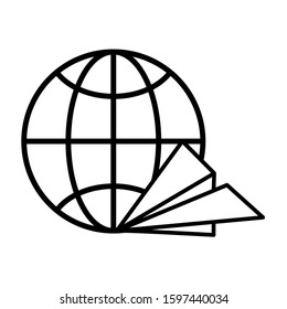 sphere planet browser with paper airplane vector illustration design
