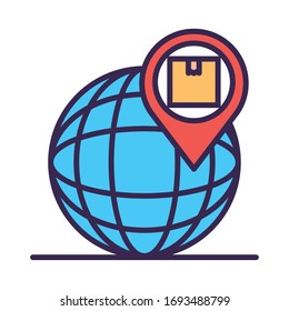 sphere planet browser with pin and box line and fill style vector illustration design