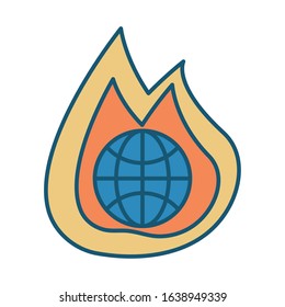 sphere planet earth with fire flame vector illustration design