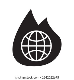 sphere planet earth with fire flame flat style icon vector illustration design