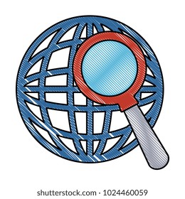 sphere planet with magnifying glass