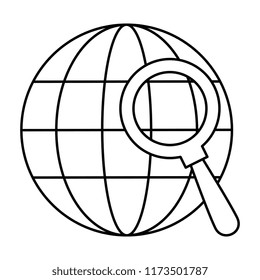 sphere planet with magnifying glass