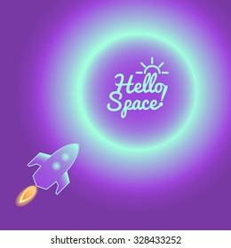 Sphere, planet, moon, rocket in space. Background and elements for web design, posters, flyers, postcards.