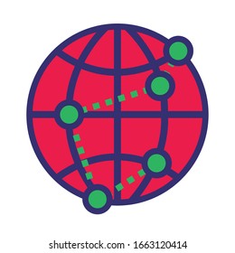 sphere planet with points location line and fill style icon vector illustration design