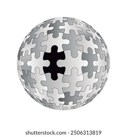 Sphere from puzzles of grey color. Vector isolated on white background.