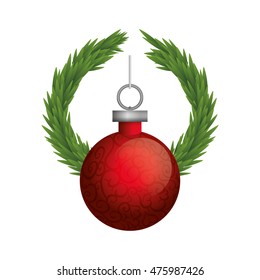sphere red crown pine merry christmas celebration decoration icon. Flat and Isolated design. Vector illustration