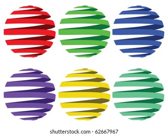 sphere ribbons against white background, abstract vector art illustration