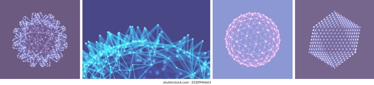 Sphere. Scientific illustration with connected lines and dots. Connection structure. 3d vector wireframe object for banner, poster, cover, brochure, presentation, etc. 