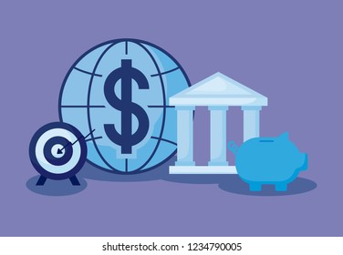 sphere with set icons economy finance
