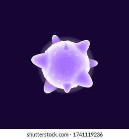 Sphere shape virus realistic vector illustration. Bacterial cell. Pathogenic organism. Microbiological analysis. 3d isolated pink color microorganism under microscope on dark blue background