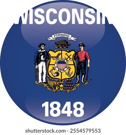 Sphere shaped printable vector flag of the United States of America federal state of WISCONSIN