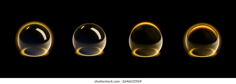 Esferas de protección de energía abstracta de escudo de esferas. Carcasa de globo de campo de fuerza. Conjunto de Vector de tecnología de barrera de cúpula.