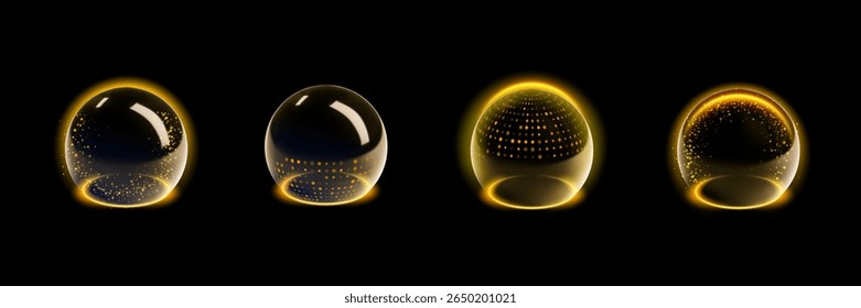 Sphere shield abstract energy protection spheres. Force field globe shell. Dome barrier technology vector set.