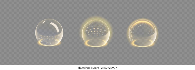 Sphere shield abstract energy protection spheres. Force field globe shell. Dome barrier technology vector set.