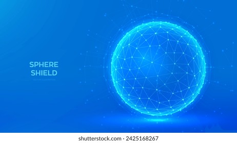 Sphere shield. Abstract low polygonal Sphere on blue background. Protection shield. Abstract cyberspace technology concept of protection, anti virus, security. Vector illustration.