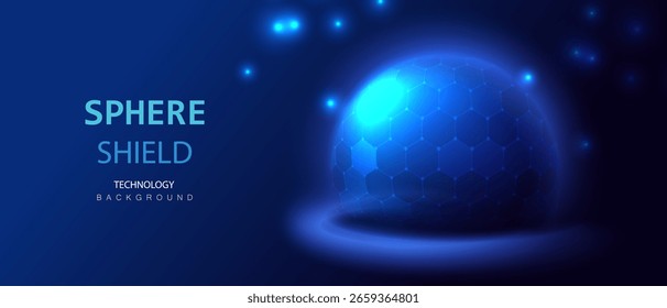 Sphere shield background. Dome barrier technology vector. Cyber protection hexagon shield futuristic design. Ai ball protect concept.