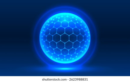 Escudo da esfera com hexágono, bola de proteção cibernética. Ilustração vetorial