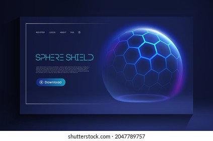 Sphere shield with hexagon pattern. Virus protection bubble. Sphere lines technology background. Magic orb vector illustration.
