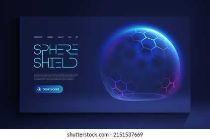 Sphere shield with hexagon pattern. Virus protection bubble. Sphere lines technology background. Magic orb vector illustration.