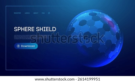 Sphere Shield Hexagon Protect 3D Background Technology Dome Ball Tech. Blue Abstract Glass Honeycomb Pattern with Energy Barrier, Cyber Field Vector, Transparent UV Layer, AI Immune Guard Effect