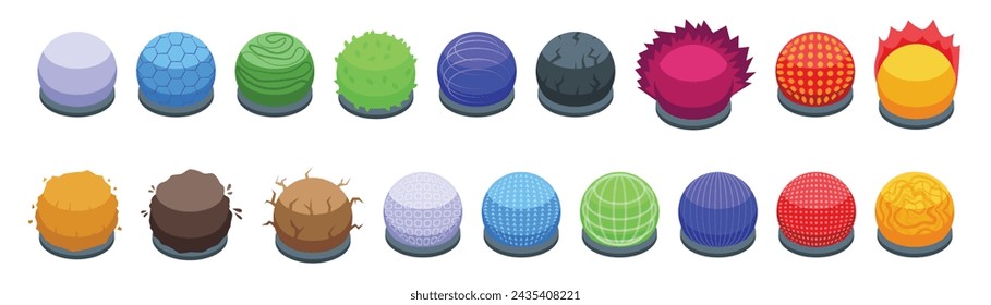 Sphere shield icons set isometric vector. Modern futuristic tech. Bubble energy