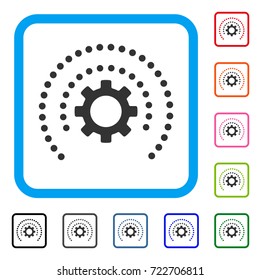 Sphere Shield Options Gear icon. Flat grey pictogram symbol in a light blue rounded squared frame. Black, gray, green, blue, red, orange color additional versions of Sphere Shield Options Gear vector.