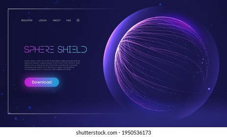 Sphere shield protect in abstract style. Virus protection bubble. Blue abstract antiviral futuristic technology background. 3d blue energy ball barrier illustration.