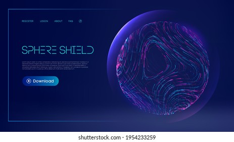 Sphere shield protect in abstract style. Virus protection bubble. Blue abstract antiviral futuristic technology background. 3d blue energy ball barrier illustration.