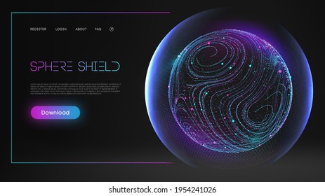 Sphere shield protect in abstract style. Virus protection bubble. Blue abstract antiviral futuristic technology background. 3d blue energy ball barrier illustration.