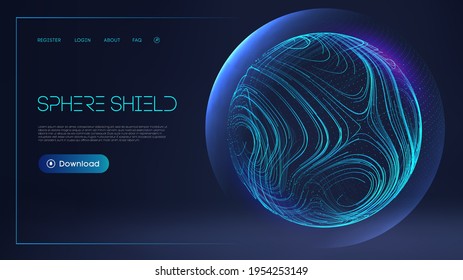 Sphere Shield Protect In Abstract Style. Virus Protection Bubble. Blue Abstract Antiviral Futuristic Technology Background. 3d Blue Energy Ball Barrier Illustration.
