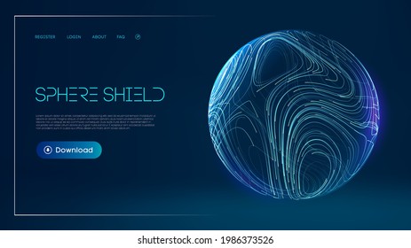 Sphere shield protect in abstract style. Virus protection bubble. Sphere lines technology background. Magic orb vector illustration.