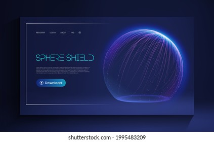 Sphere shield protect in abstract style. Virus protection bubble. Sphere lines technology background. Magic orb vector illustration.