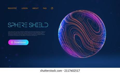 Sphere shield protect in abstract style. Virus protection bubble. Sphere lines technology background. Magic orb vector illustration.