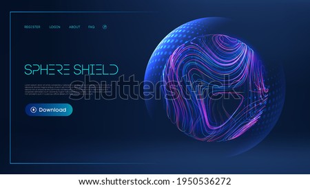 Sphere shield protect in abstract style. Virus protection bubble. Blue abstract antiviral futuristic technology background. 3d blue energy ball barrier illustration. Ppt webinar presentation bg