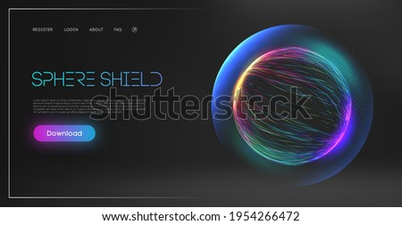 Sphere shield protect in abstract style. Virus protection bubble. Blue abstract antiviral futuristic technology background. 3d blue energy ball barrier illustration.