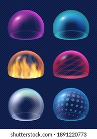 Sphere shield. Protective energy safety circles reflection geometrical transparent shapes decent vector realistic collection