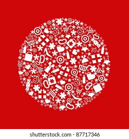Sphere With Shopping Icons, Isolated On Red Background